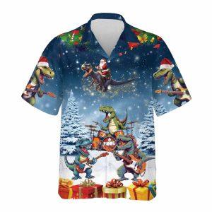 Christmas Hawaiian Shirt, Santa Dinosaurs Christmas Hawaiian&hellip;
