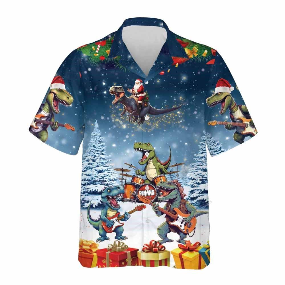 Christmas Hawaiian Shirt, Santa Dinosaurs Christmas Hawaiian Shirts, Xmas Hawaiian Shirts