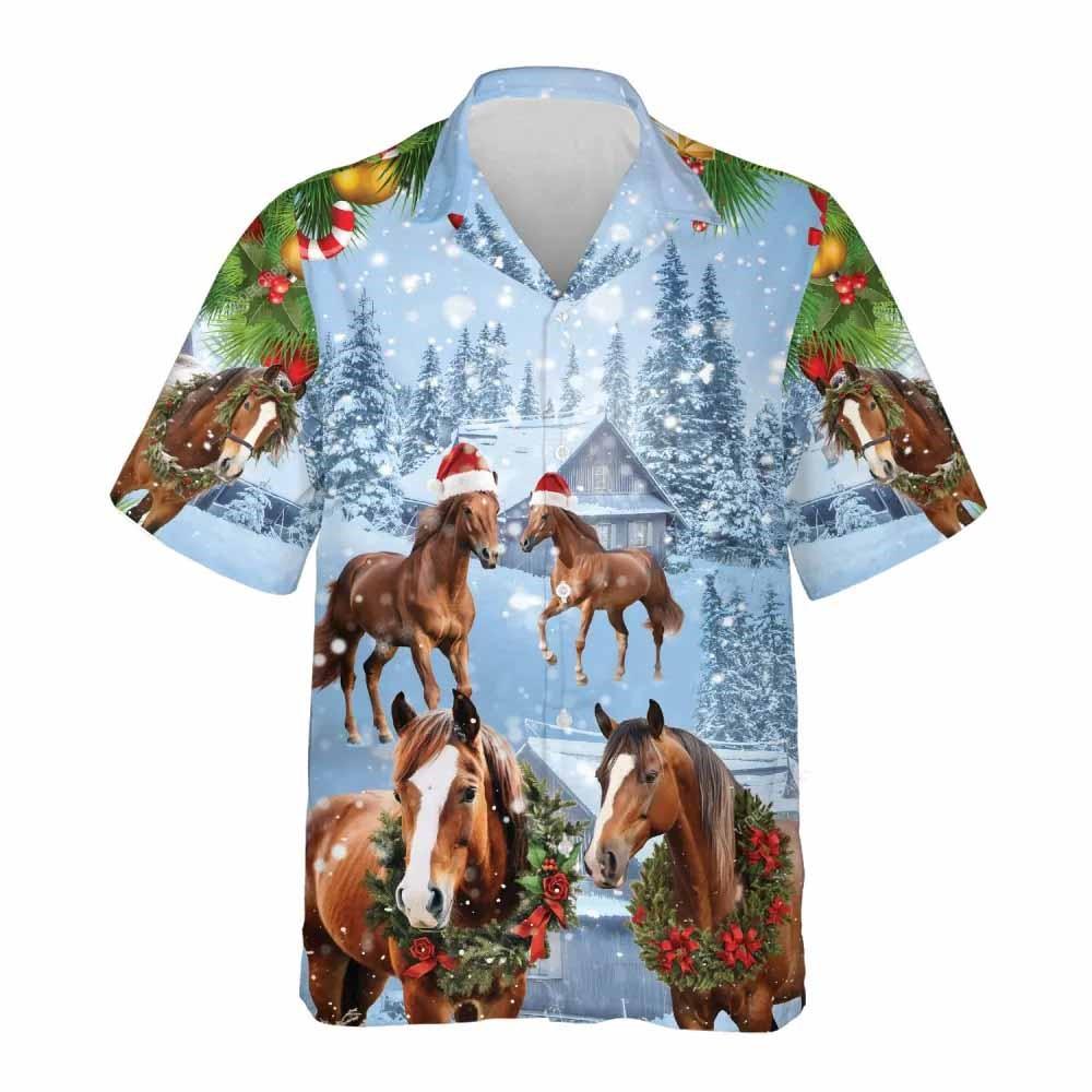 Christmas Hawaiian Shirt, Santa Horse Christmas Hawaiian Shirts, Xmas Hawaiian Shirts