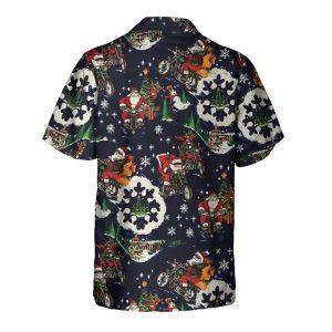 Christmas Hawaiian Shirt, Santa On Motorcycle Blue Christmas Hawaiian Shirt For Men, Xmas Hawaiian Shirts
