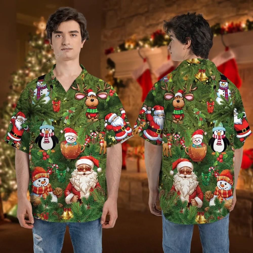 Christmas Hawaiian Shirt, Santa Pine Tree Unisex Hawaiian Shirt, Xmas Hawaiian Shirts