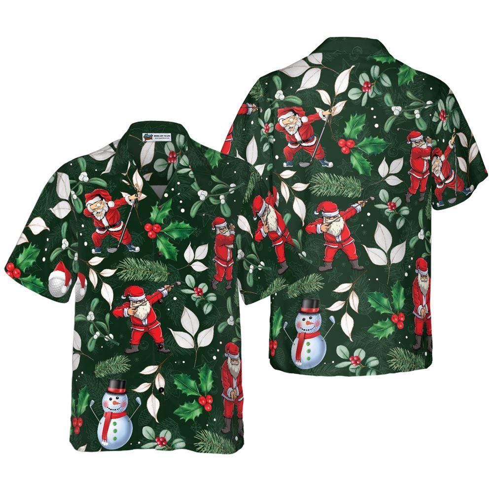 Christmas Hawaiian Shirt, Santa Playing Golf Pattern Hawaiian Shirt, Xmas Hawaiian Shirts
