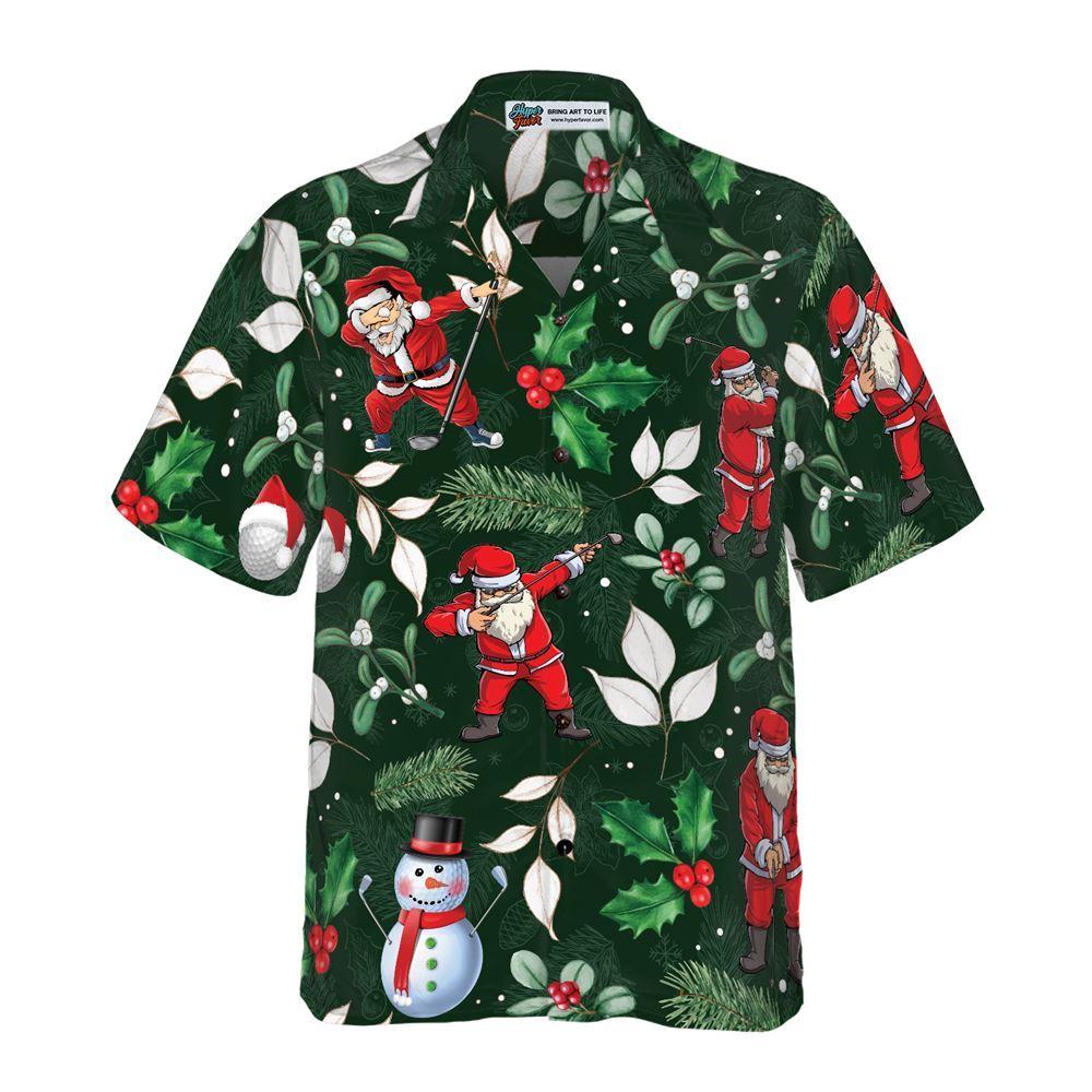 Christmas Hawaiian Shirt, Santa Playing Golf Pattern Hawaiian Shirt, Xmas Hawaiian Shirts