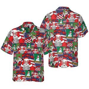 Christmas Hawaiian Shirt, Santa With American Flag Comic Style Hawaiian Shirts, Xmas Hawaiian Shirts