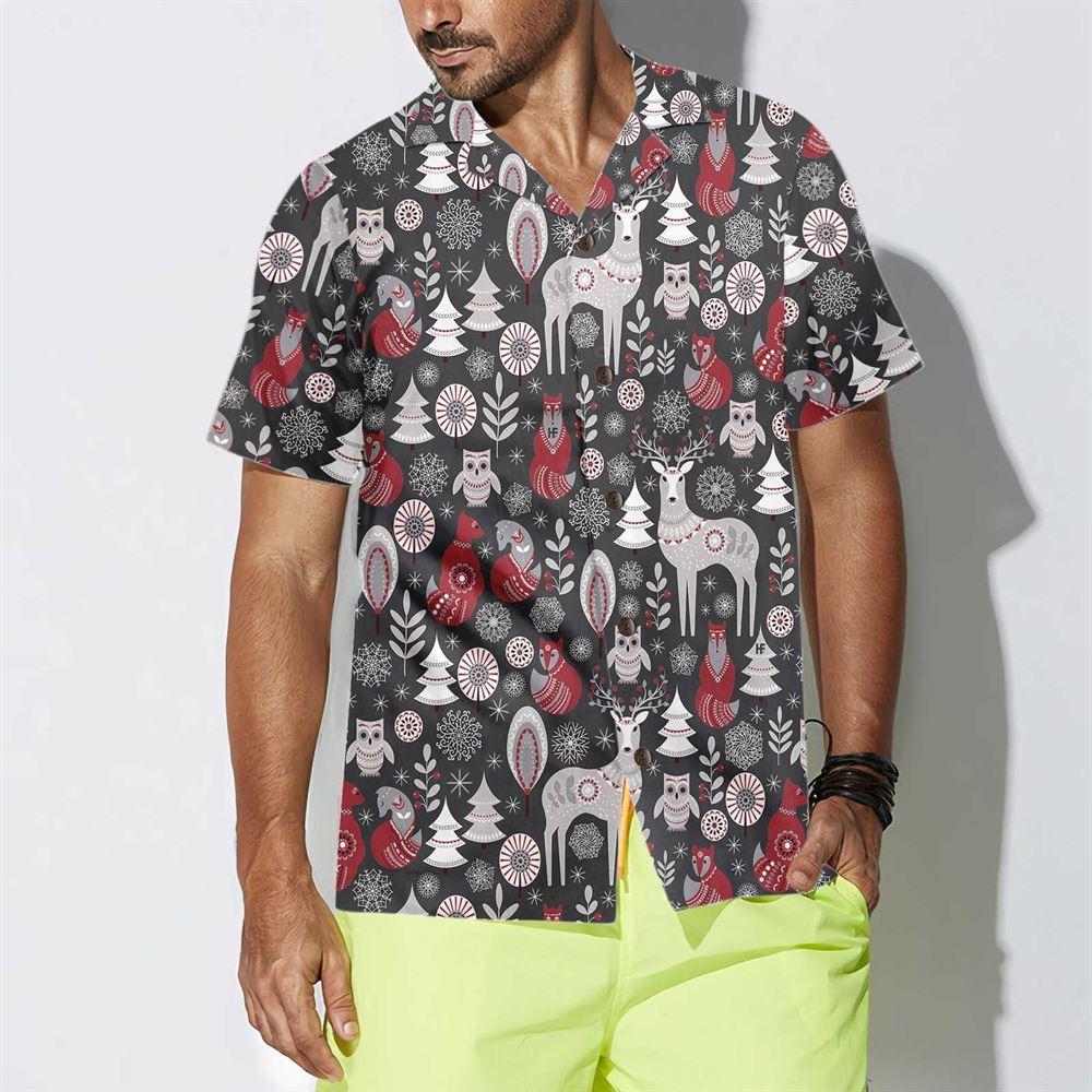 Christmas Hawaiian Shirt, Scandinavian Woodland Animals Hawaiian Shirt, Xmas Hawaiian Shirts