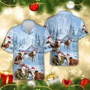 Christmas Hawaiian Shirt, Shorthorn Cow Christmas Hawaiian&hellip;