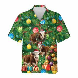Christmas Hawaiian Shirt, Simmental Cattle Christmas Hawaiian&hellip;