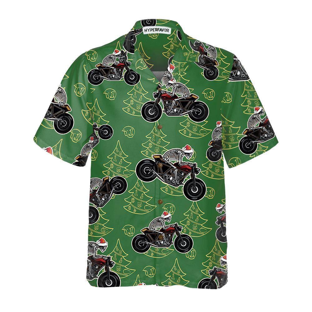 Christmas Hawaiian Shirt, Skeleton Riding Motorcycle Christmas Hawaiian Shirt, Xmas Hawaiian Shirts