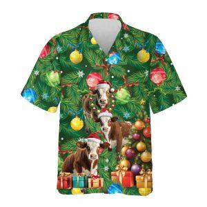 Christmas Hawaiian Shirt, Wreath Shorthorn Cow Christmas&hellip;