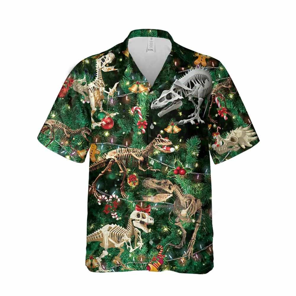 Christmas Hawaiian Shirt, Xmas Dinosaur Fossils Hawaiian Shirt, Xmas Hawaiian Shirts