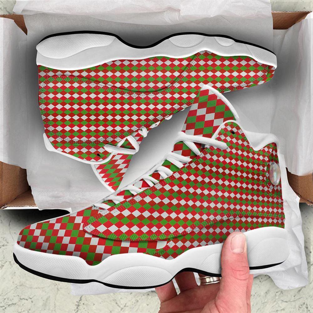 Christmas JD13 Shoes, Christmas Shoes, Argyle Christmas Themed Print Pattern Jd13 Shoes, Christmas Shoes 2023