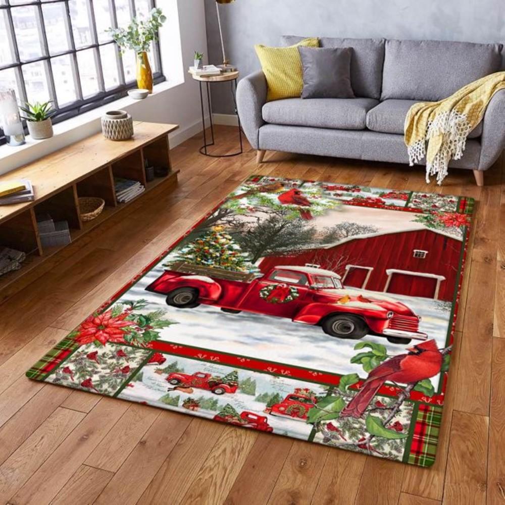 Christmas Rugs, Christmas Area Rugs, Barn Red Truck Christmas Rug , Christmas Floor Mats