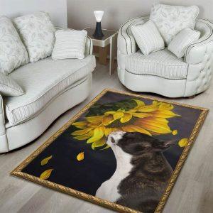 Christmas Rugs, Christmas Area Rugs, Boston Terrier And Sunflower Christmas Gift Area Limited Edition Rug, Christmas Floor Mats