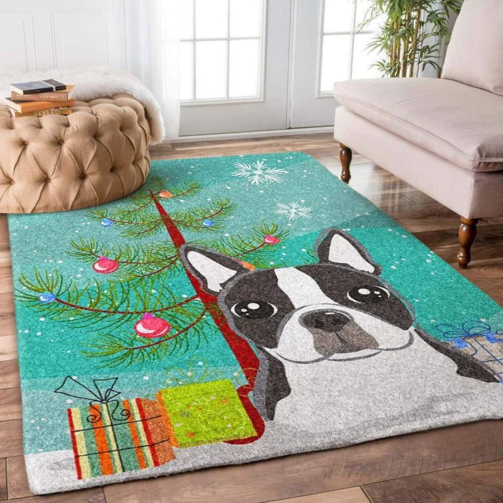 Christmas Rugs, Christmas Area Rugs, Boston Terrier Christmas Limited Edition Rug, Christmas Floor Mats