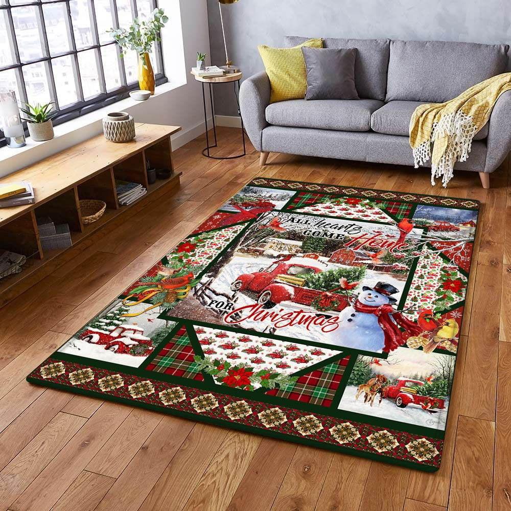 Christmas Rugs, Christmas Area Rugs, Christmas Red Truck. All Hearts Come Home For Christmas Rug , Christmas Floor Mats