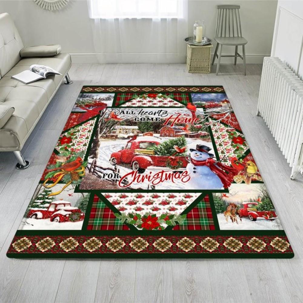 Christmas Rugs, Christmas Area Rugs, Christmas Red Truck. All Hearts Come Home For Christmas Rug , Christmas Floor Mats