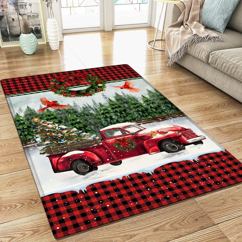 Christmas Rugs, Christmas Area Rugs, Christmas Rug Red Truck Christmas Cardinal Rug , Christmas Floor Mats
