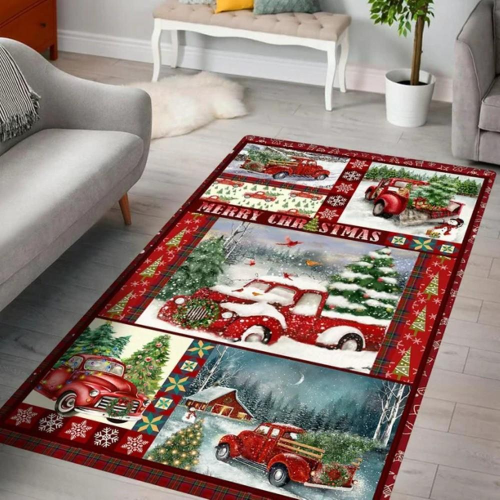 Christmas Rugs, Christmas Area Rugs, Christmas Rug Red Truck Merry Christmas, Christmas Floor Mats