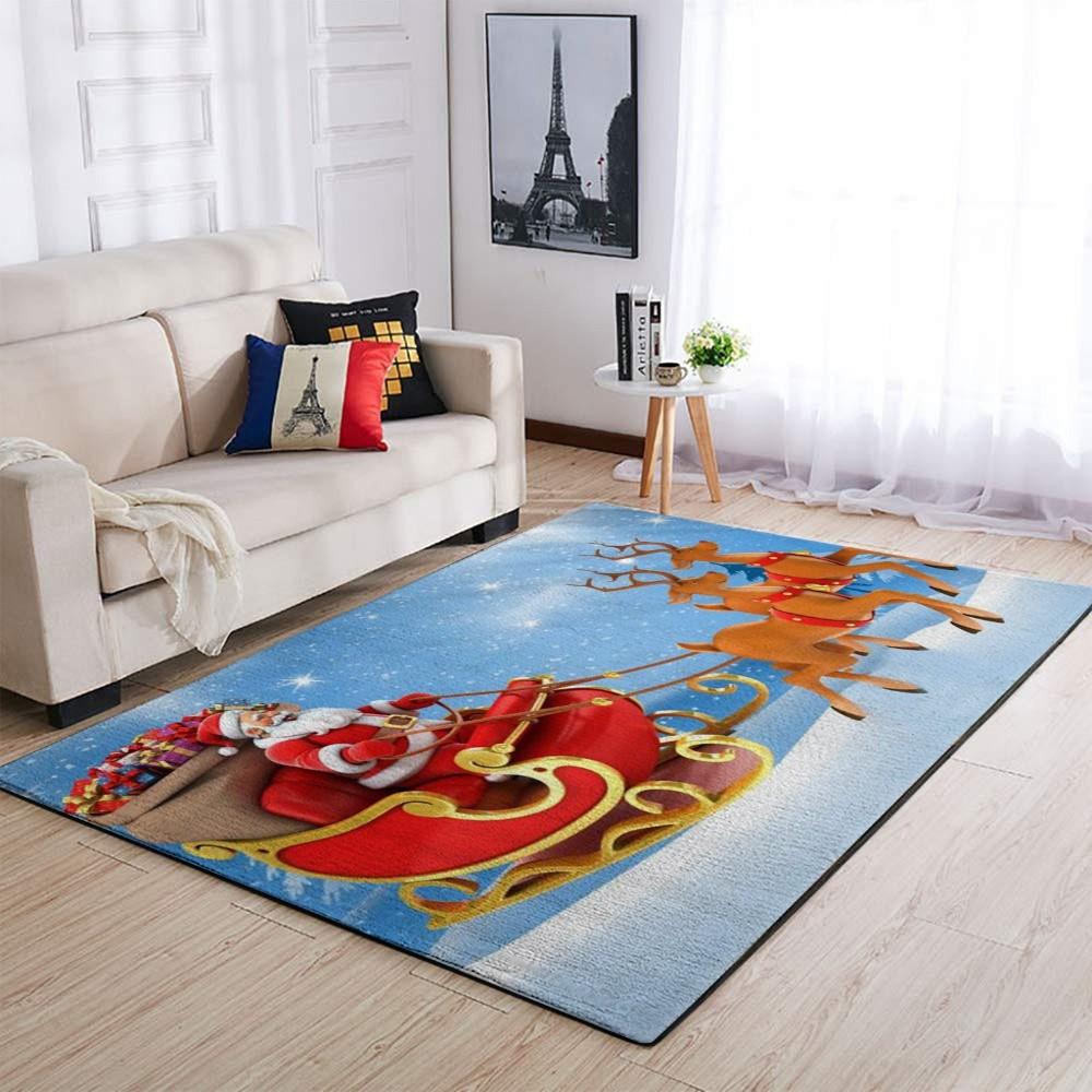 Christmas Rugs, Christmas Area Rugs, Christmas Santa Claus & Amp Deer Sleigh Area Limited Edition Rug, Christmas Floor Mats