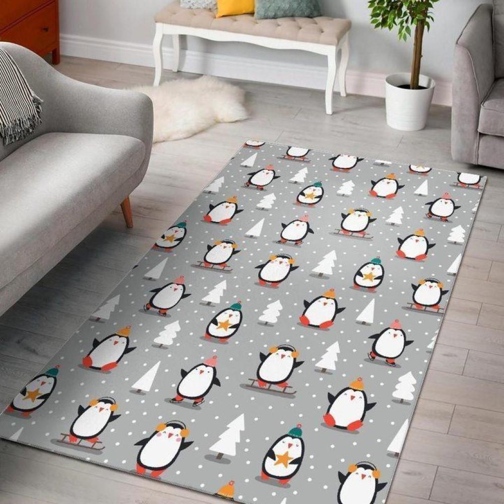Christmas Rugs, Christmas Area Rugs, Christmas Tree Penguin Limited Edition Rug, Christmas Floor Mats