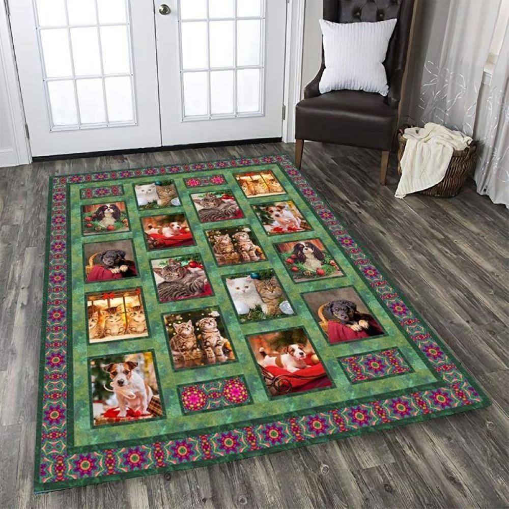 Christmas Rugs, Christmas Area Rugs, Dogs And Cats Christmas Rectangle Limited Edition Rug, Christmas Floor Mats