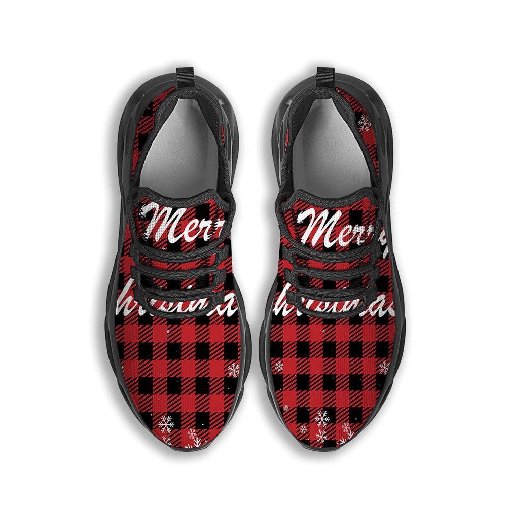 Christmas Shoes, Christmas Running Shoes, Buffalo Plaid Christmas Print Black Max Soul Shoes, Christmas Shoes 2023