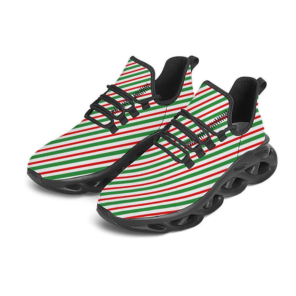Christmas Shoes, Christmas Running Shoes, Candy Cane Stripes Christmas Print Black Max Soul Shoes, Christmas Shoes 2023