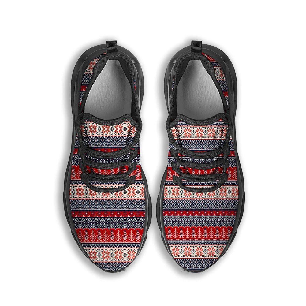 Christmas Shoes, Christmas Running Shoes, Knitted Christmas Snowman Print Pattern Black Max Soul Shoes, Christmas Shoes 2023