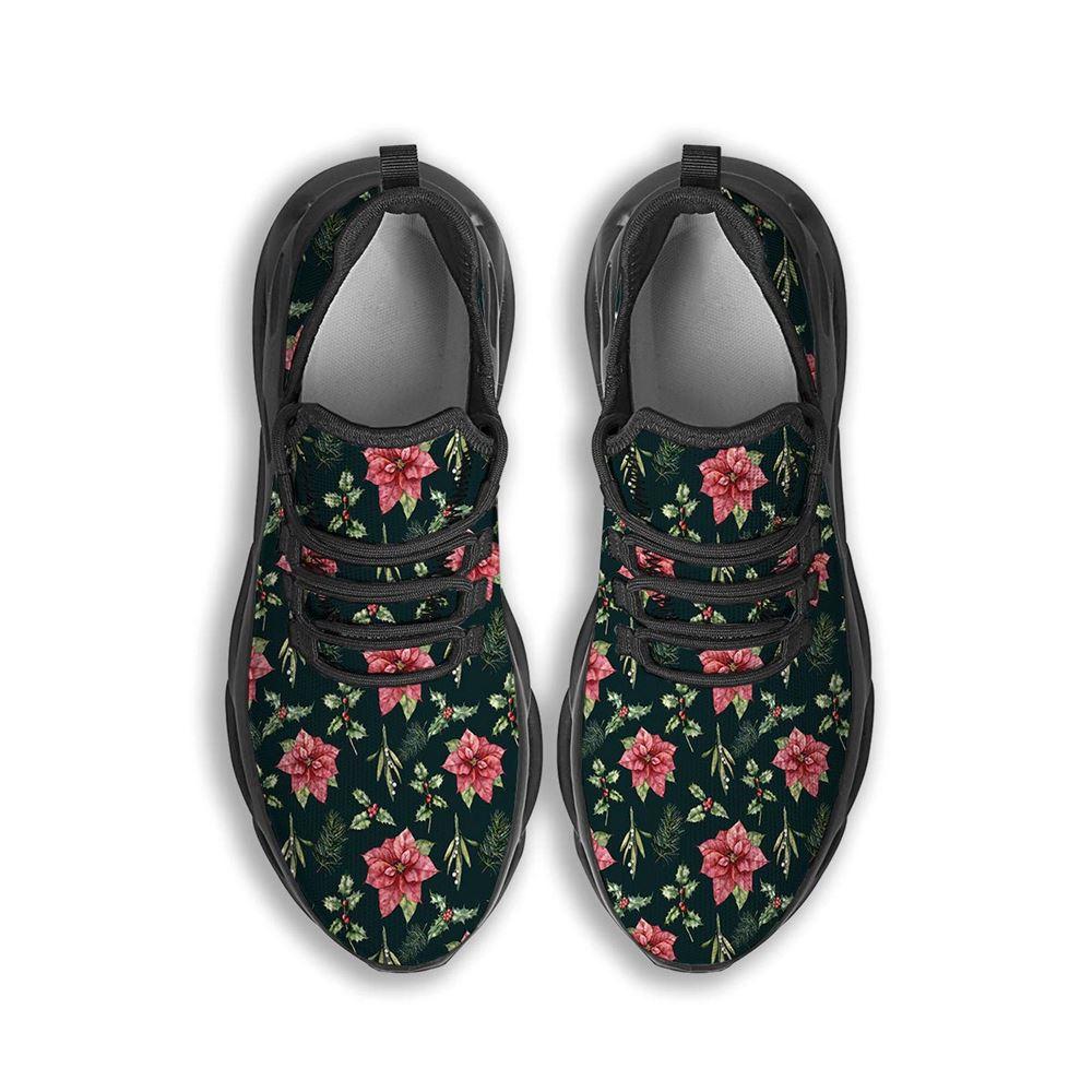 Christmas Shoes, Christmas Running Shoes, Poinsettia Christmas Watercolor Print Pattern Black Max Soul Shoes, Christmas Shoes 2023