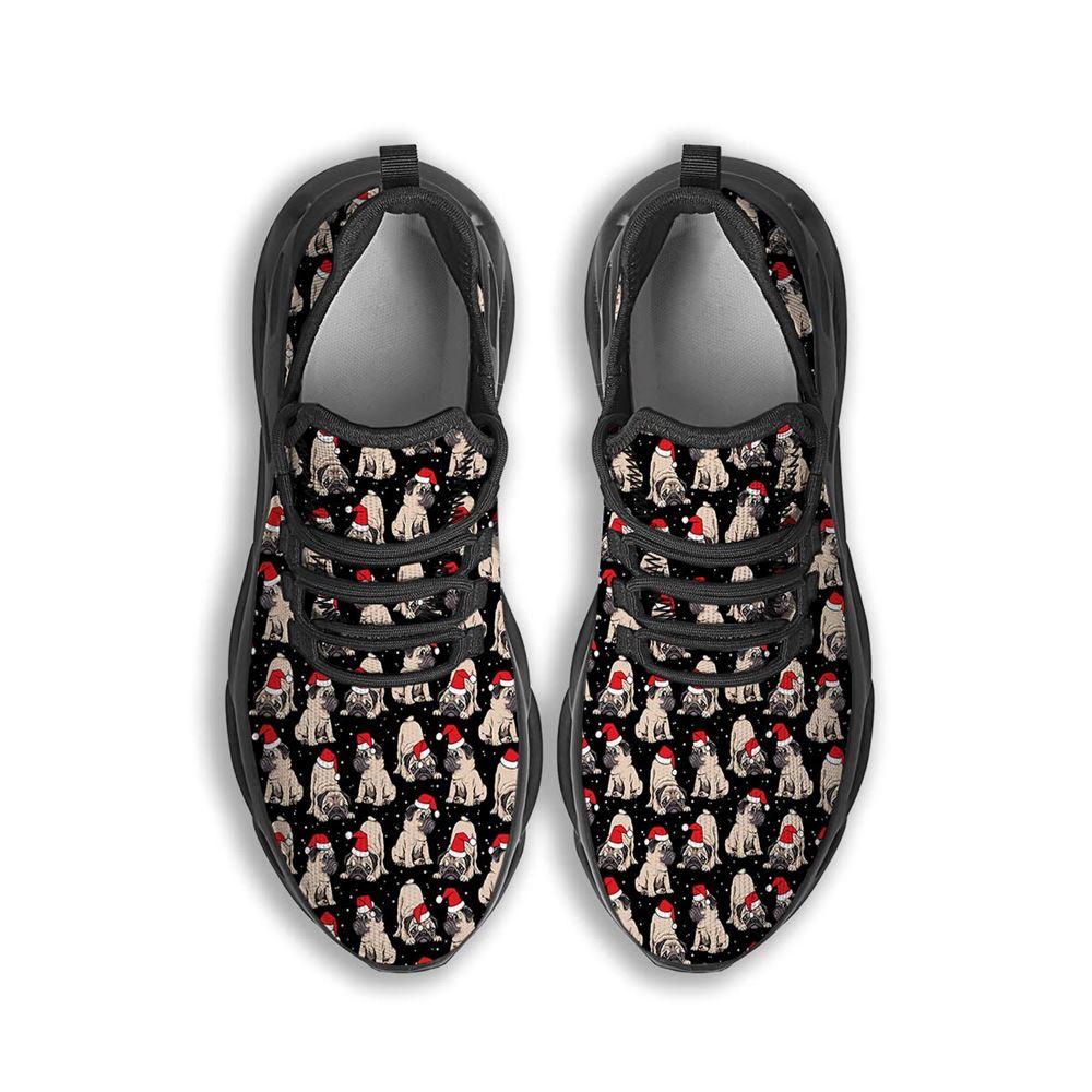 Christmas Shoes, Christmas Running Shoes, Pug Christmas Santa Print Pattern Black Max Soul Shoes, Christmas Shoes 2023