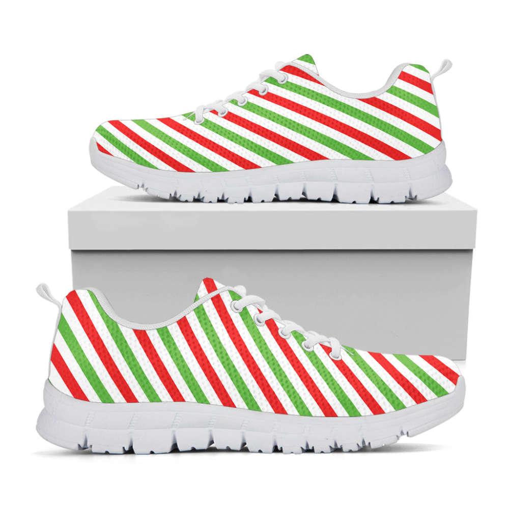 Christmas Sneaker, Christmas Candy Cane Striped Print Running Shoes, Christmas Shoes, Christmas Running Shoes, Christmas Shoes 2023