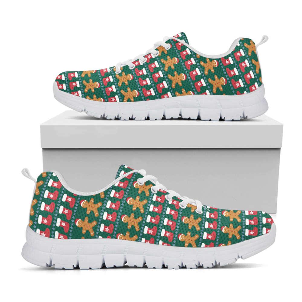 Christmas Sneaker, Christmas Gingerbread Man Pattern Print Running Shoes, Christmas Shoes, Christmas Running Shoes, Christmas Shoes 2023