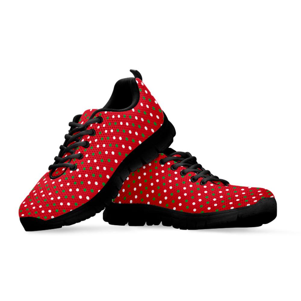 Christmas Sneaker, Christmas Polka Dot Pattern Print Running Shoes, Christmas Shoes, Christmas Running Shoes, Christmas Shoes 2023