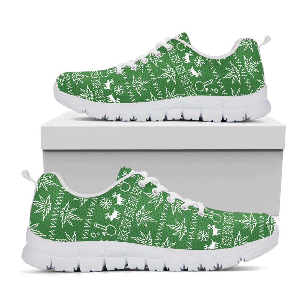 Christmas Sneaker, Christmas Pot Leaf Pattern Print Running Shoes, Christmas Shoes, Christmas Running Shoes, Christmas Shoes 2023