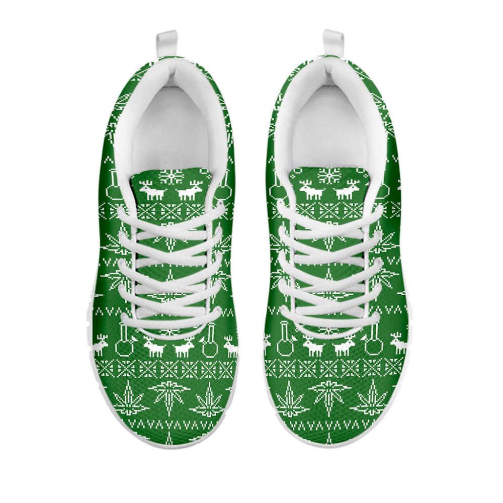 Christmas Sneaker, Christmas Pot Leaf Pattern Print Running Shoes, Christmas Shoes, Christmas Running Shoes, Christmas Shoes 2023