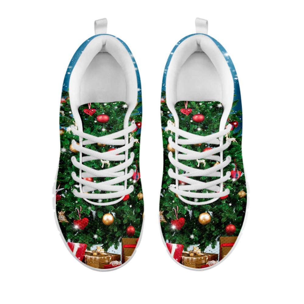 Christmas Sneaker, Christmas Tree And Snow Print Running Shoes, Christmas Shoes, Christmas Running Shoes, Christmas Shoes 2023