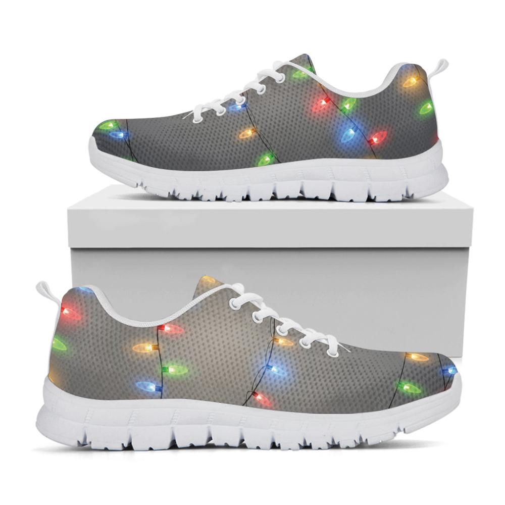 Christmas Sneaker, Colorful Christmas String Lights Print Running Shoes, Christmas Shoes, Christmas Running Shoes, Christmas Shoes 2023