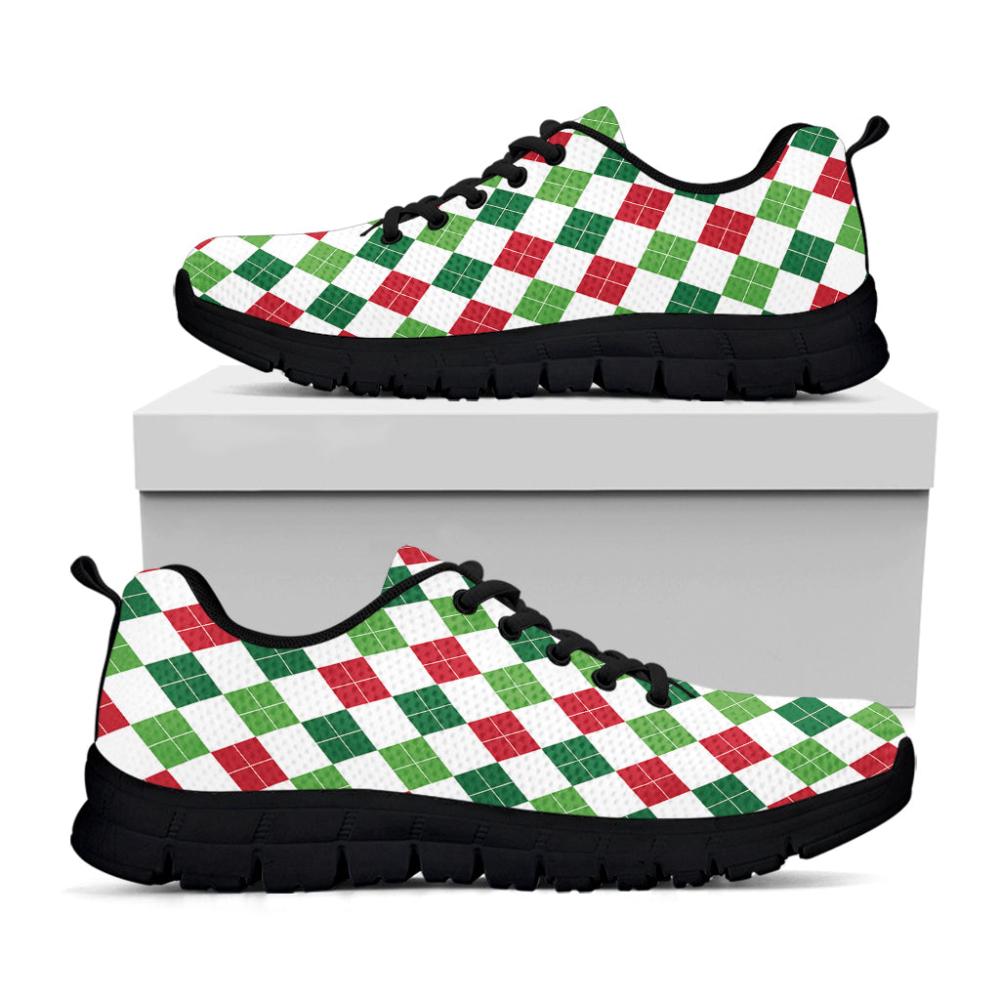 Christmas Sneaker, Merry Christmas Argyle Pattern Print Running Shoes, Christmas Shoes, Christmas Running Shoes, Christmas Shoes 2023
