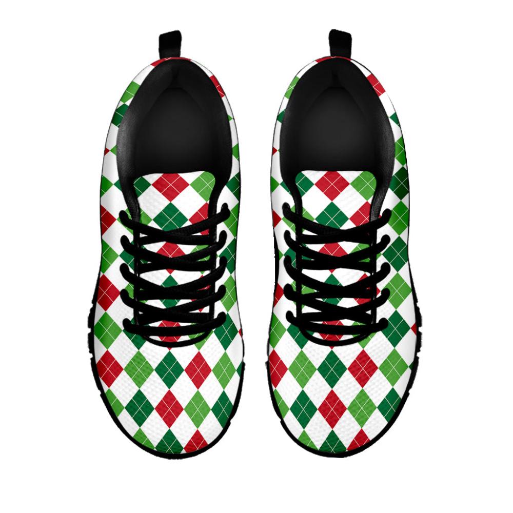 Christmas Sneaker, Merry Christmas Argyle Pattern Print Running Shoes, Christmas Shoes, Christmas Running Shoes, Christmas Shoes 2023