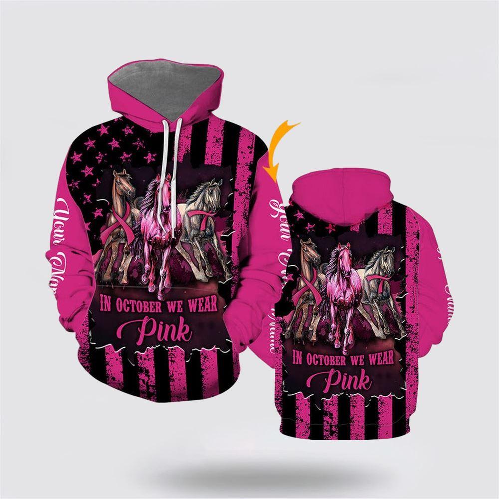 Breast Cancer Hoodie, Custom Horse Cancer Breast Awareness Pink All Over Print Hoodie, Breast Cancer Awareness Shirts