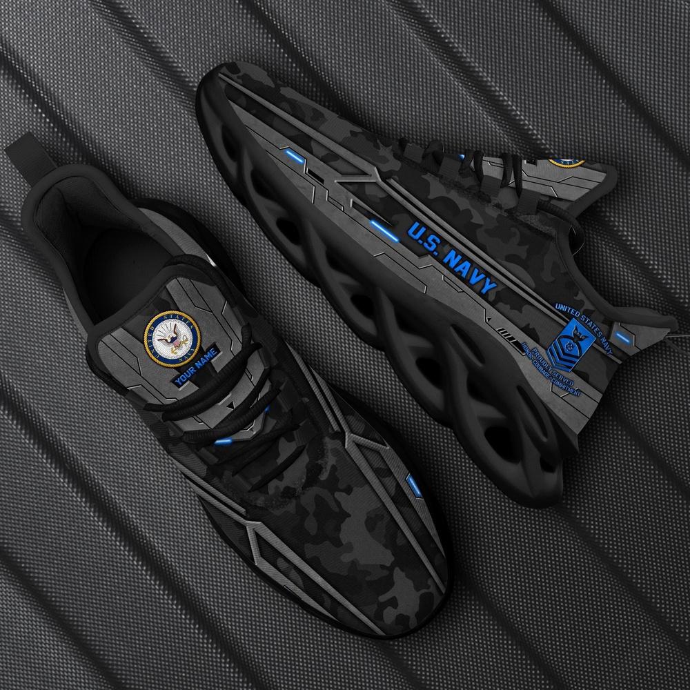 Custom Name Rank Military Shoes, US Navy Military Veteran Camo Shoes, Veterans Shoes, Max Soul Shoes