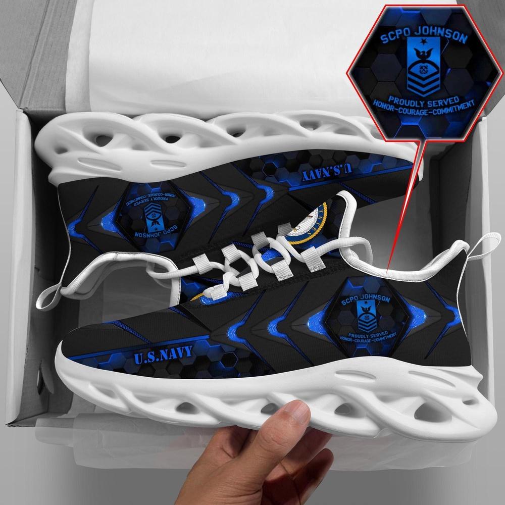 Custom Name Rank Military Shoes, US Navy US Military Ranks US Veteran Clunky Sneakers, Veterans Shoes, Max Soul Shoes