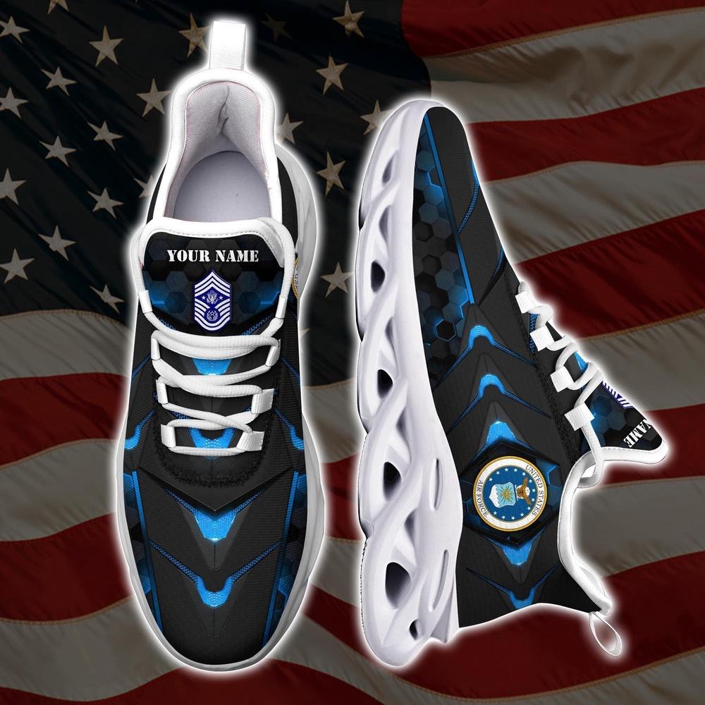 Custom Name Rank Military Shoes, Us Air Force Veteran Military Ranks Clunky Sneakers, Veterans Shoes, Max Soul Shoes, Veterans Clunky Shoes