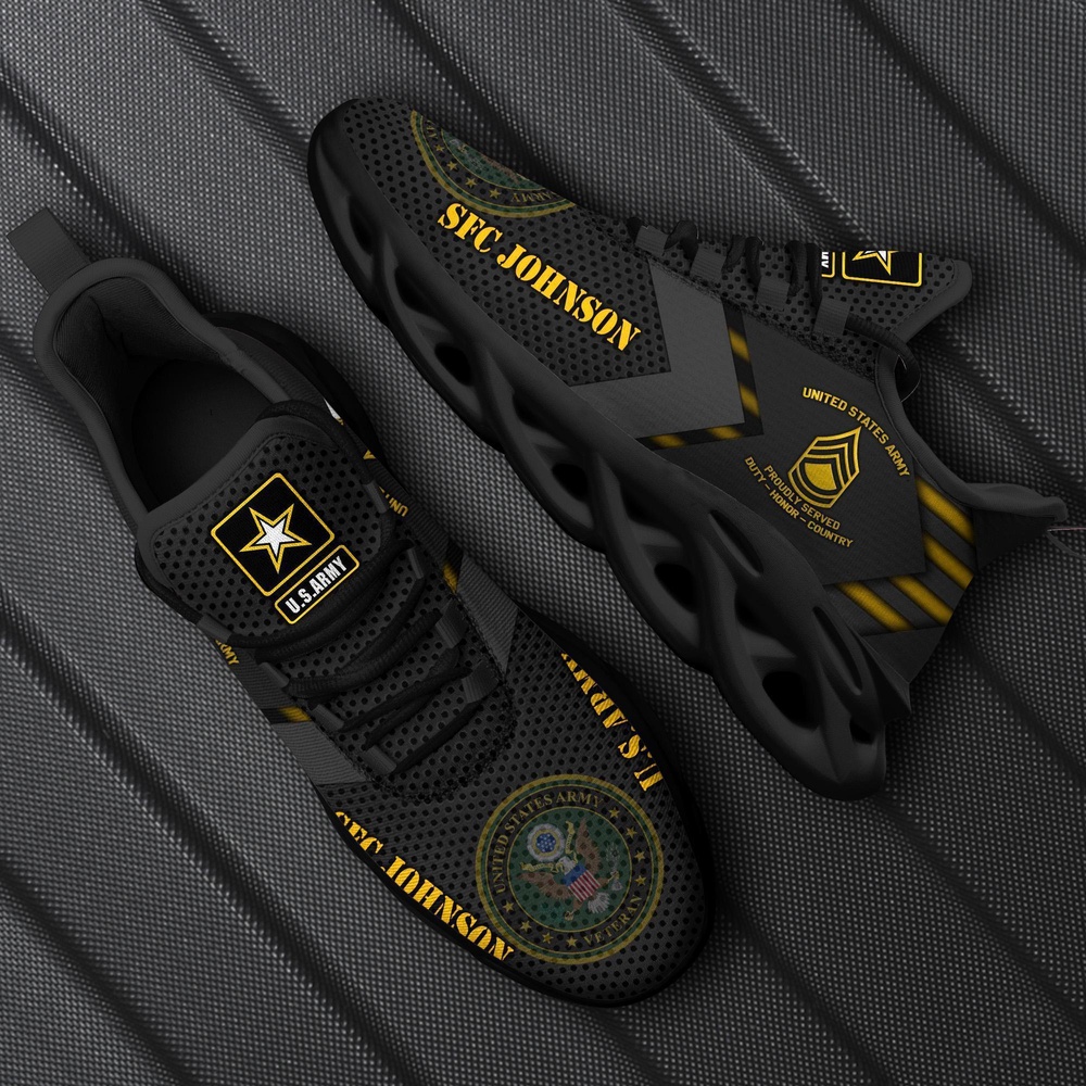 Custom Name Rank Military Shoes, Us Army Custom Military Ranks Shoes Sneakers, Veterans Shoes, Max Soul Shoes, Veterans Clunky Shoes
