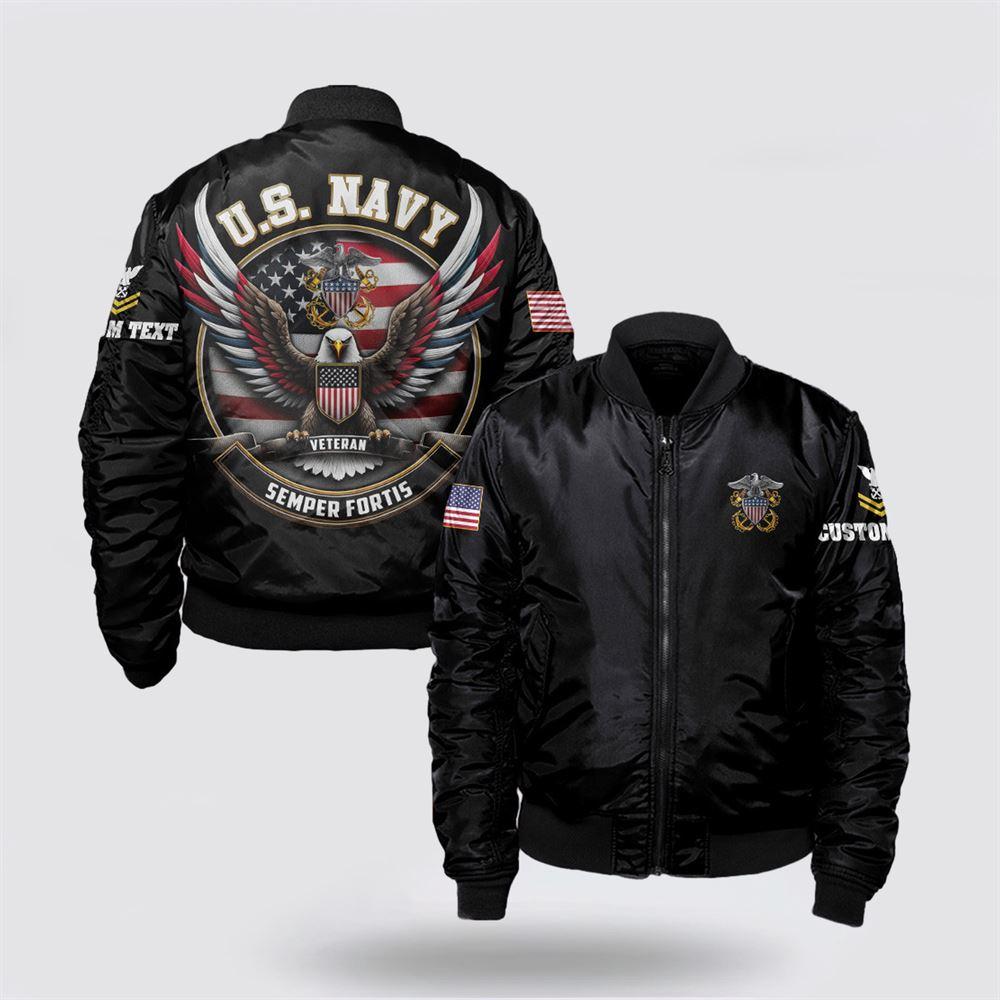 Navy Bomber Jacket, Custom Rank US Navy Veteran Bomber Jacket, Veteran Bomber Jacket