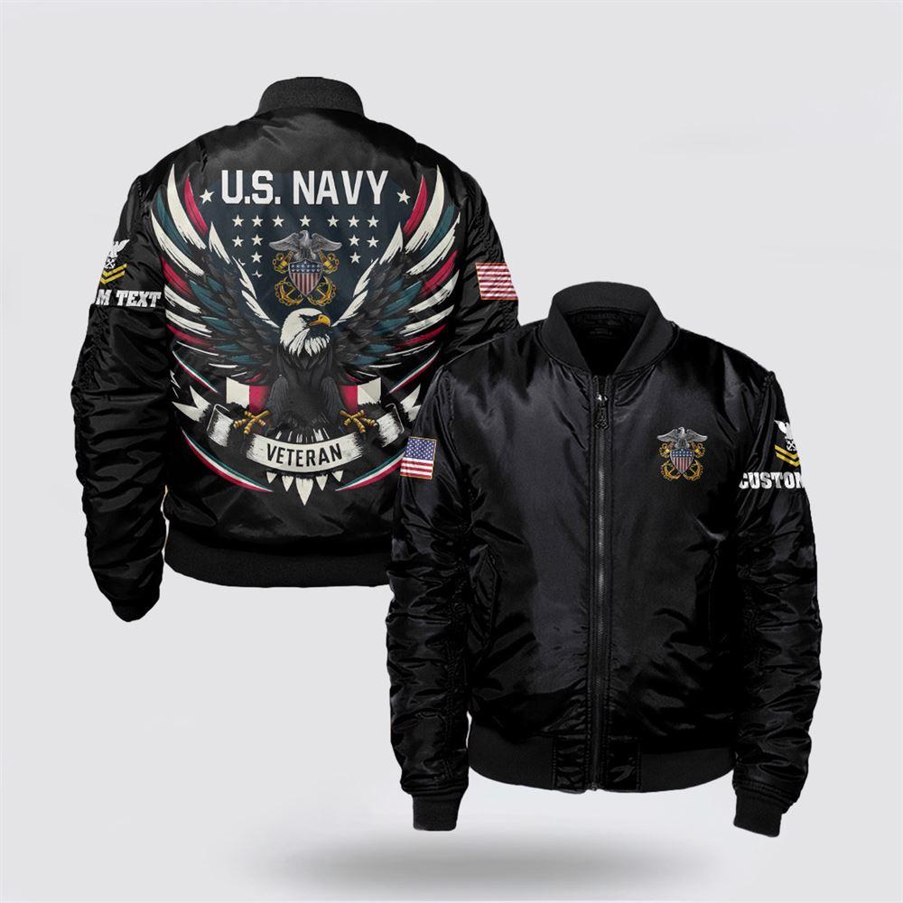 Navy Bomber Jacket, Personalized Rank US Navy Veteran Bomber Jacket With Your Military, Veteran Bomber Jacket