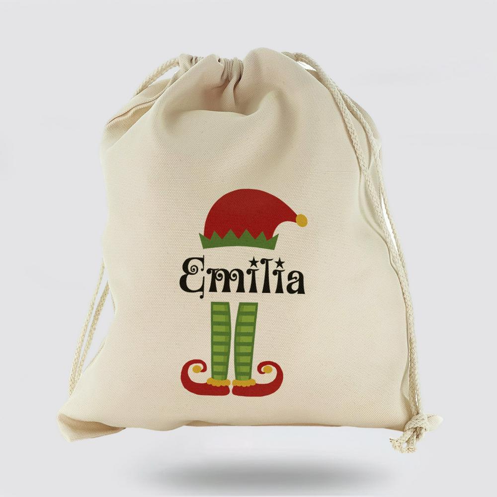 Personalised Christmas Sack, Canvas Sack With Christmas Text And Elf Outfit, Xmas Santa Sacks, Christmas Bag Gift