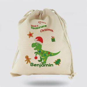 Personalised Christmas Sack, Canvas Sack With Dino&hellip;