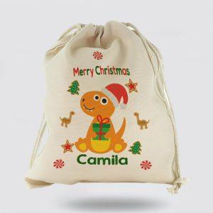 Personalised Christmas Sack, Canvas Sack With Dino&hellip;