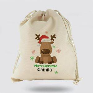 Personalised Christmas Sack, Canvas Sack With Merry&hellip;